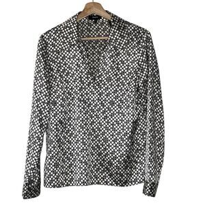 THEORY WOMEN'S  LONG SLEEVE ‎ V NECK SILK TOP RETRO  SIZE M/ TP